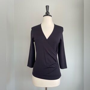 Women’s Faux Wrap 3/4 Sleeve Top • Ann Taylor • Small • Navy Blue